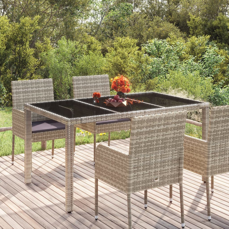 Garden Table with Glass Top Grey 150x90x75 cm Poly Rattan