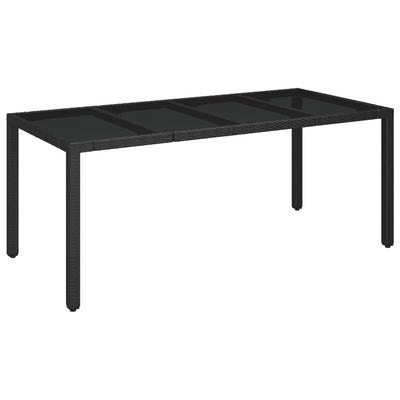 Garden Table with Glass Top Black 190x90x75 cm Poly Rattan