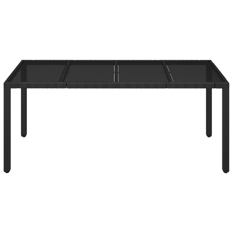 Garden Table with Glass Top Black 190x90x75 cm Poly Rattan