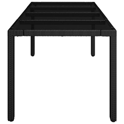 Garden Table with Glass Top Black 190x90x75 cm Poly Rattan