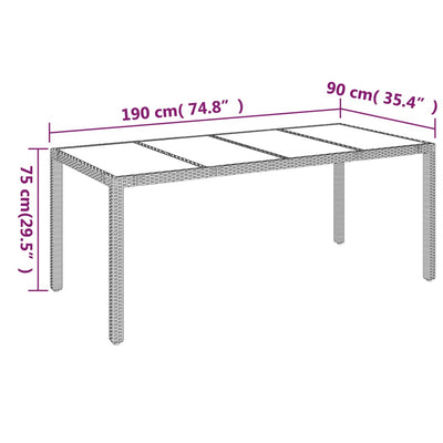 Garden Table with Glass Top Black 190x90x75 cm Poly Rattan