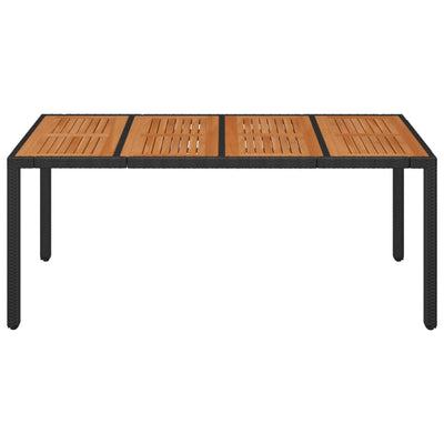 Garden Table with Wooden Top Black 190x90x75 cm Poly Rattan