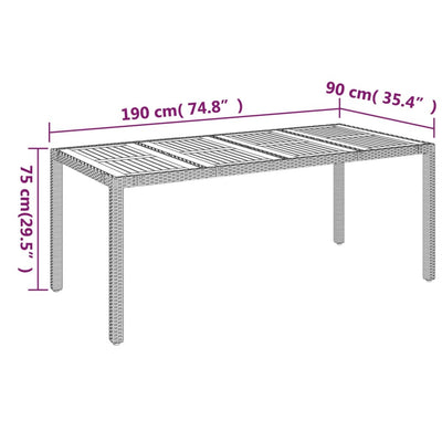 Garden Table with Wooden Top Black 190x90x75 cm Poly Rattan