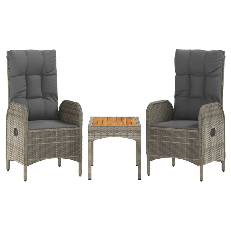 3 Piece Garden Lounge Set with Cushions Grey Poly Rattan