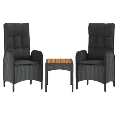 3 Piece Garden Lounge Set with Cushions Black Poly Rattan