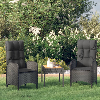 3 Piece Garden Lounge Set with Cushions Black Poly Rattan