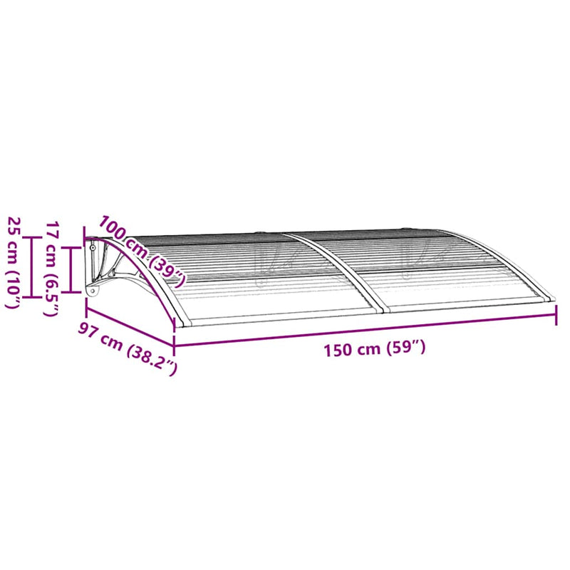 Door Canopy Grey 150x100 cm Polycarbonate