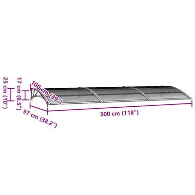 Door Canopy Grey 300x100 cm Polycarbonate