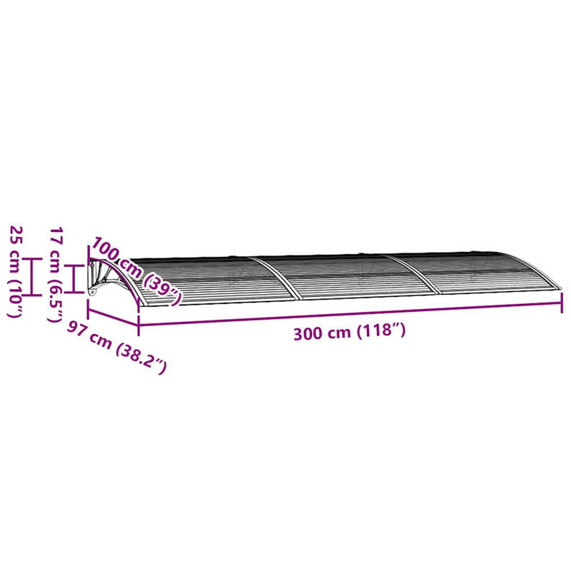 Door Canopy Grey 300x100 cm Polycarbonate