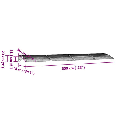 Door Canopy Black and Transparent 350x75 cm Polycarbonate