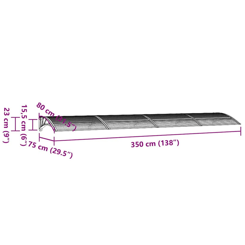 Door Canopy Black and Transparent 350x75 cm Polycarbonate