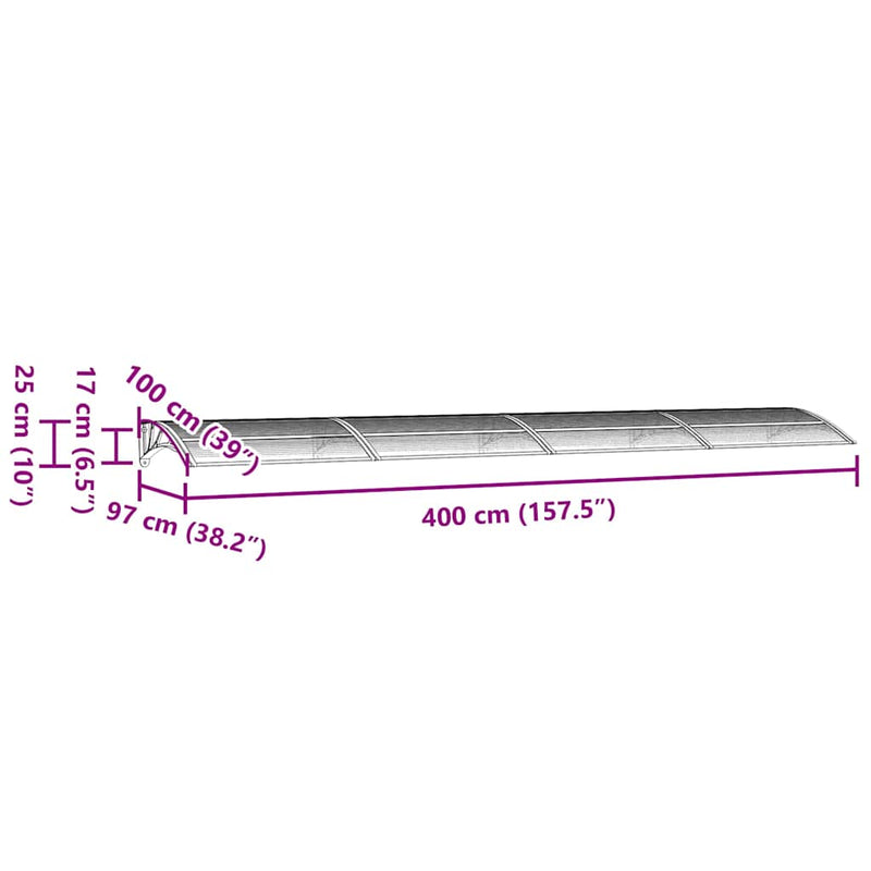 Door Canopy Grey 400x100 cm Polycarbonate