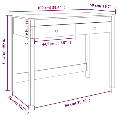 Desk with Drawers 100x50x78 cm Solid Wood Pine