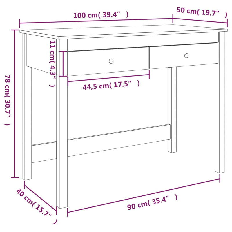 Desk with Drawers 100x50x78 cm Solid Wood Pine