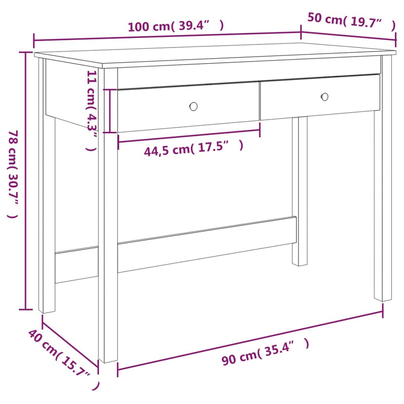 Desk with Drawers White 100x50x78 cm Solid Wood Pine