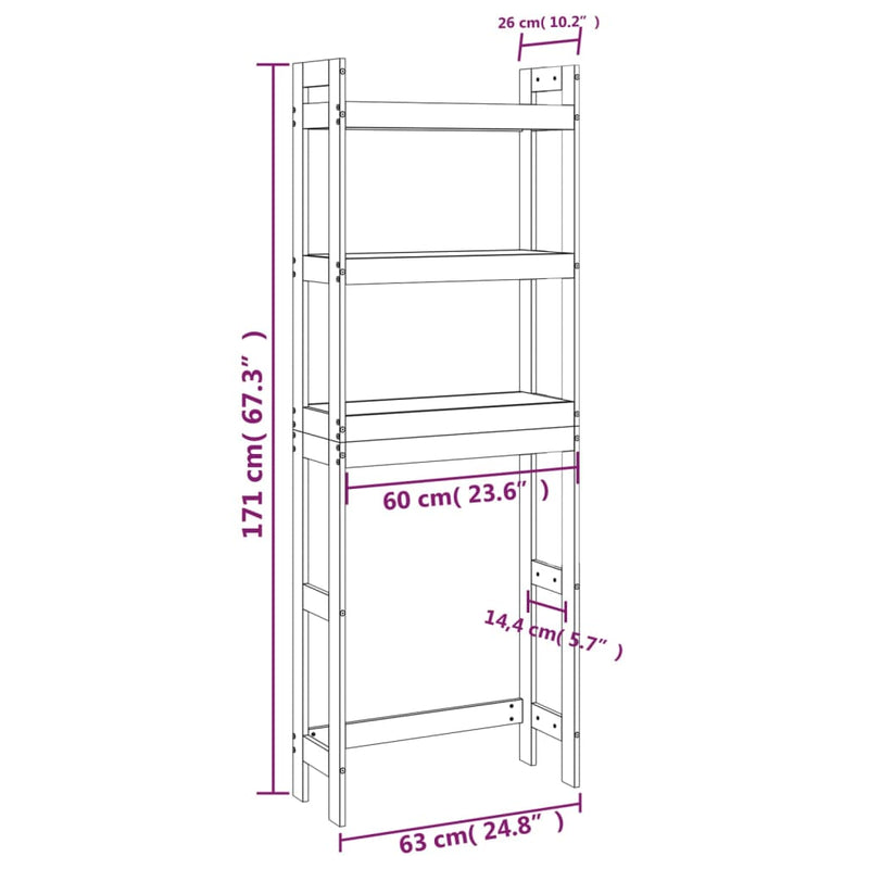 Toilet Rack White 63x26x171 cm Solid Wood Pine