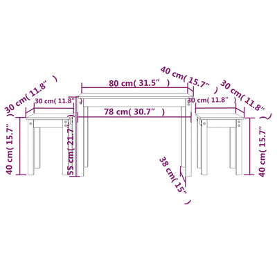 Nesting Tables 3 pcs Solid Wood Pine