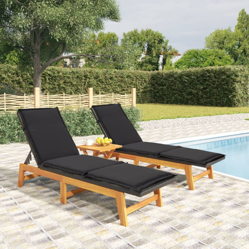 3 Piece Garden Lounge Set Poly Rattan&Solid Wood Acacia