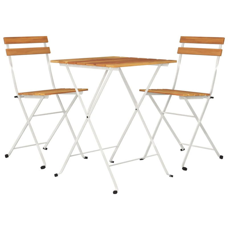 3 Piece Folding Bistro Set Solid Wood Acacia and Steel