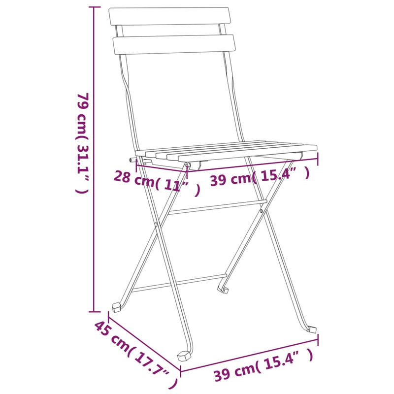 3 Piece Folding Bistro Set Solid Wood Acacia and Steel