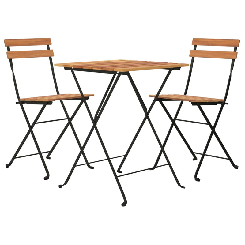 3 Piece Folding Bistro Set Solid Wood Teak and Steel