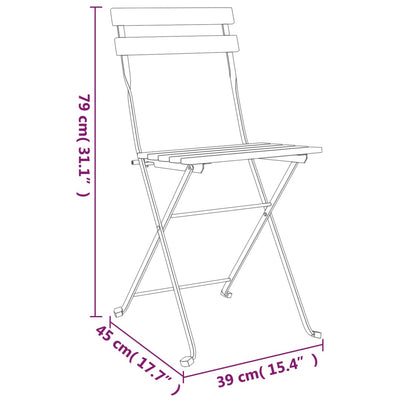 3 Piece Folding Bistro Set Solid Wood Teak and Steel