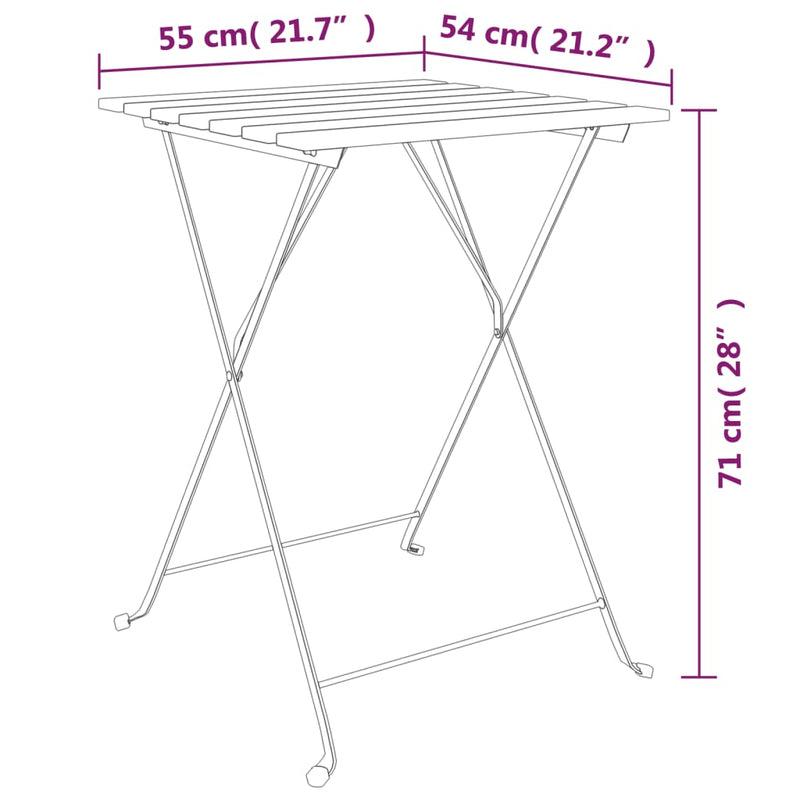 3 Piece Folding Bistro Set Solid Wood Teak and Steel