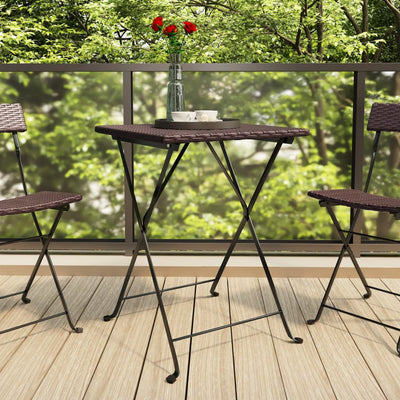 Folding Bistro Table Brown 55x54x71 cm Poly Rattan