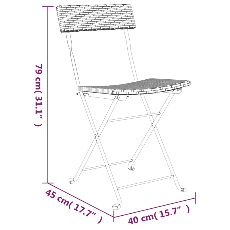 Folding Bistro Chairs 2 pcs Black Poly Rattan and Steel