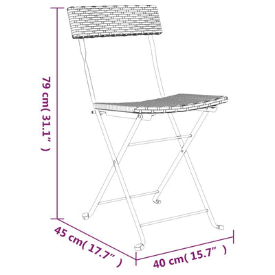 Folding Bistro Chairs 2 pcs Grey Poly Rattan and Steel