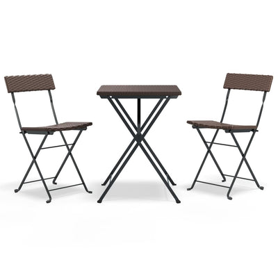 3 Piece Folding Bistro Set Brown Poly Rattan