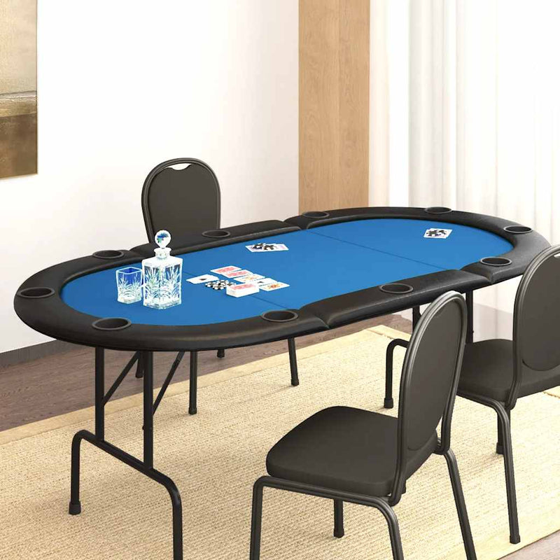 10-Player Folding Poker Table Blue 207x106x76 cm