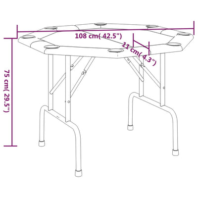 8-Player Folding Poker Table Blue 108x108x75 cm