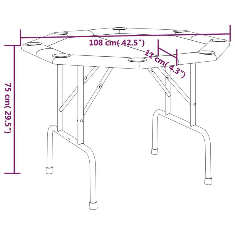 8-Player Folding Poker Table Blue 108x108x75 cm