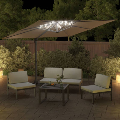 LED Cantilever Garden Parasol Taupe 400x300 cm