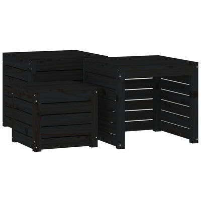 3 Piece Garden Box Set Black Solid Wood Pine