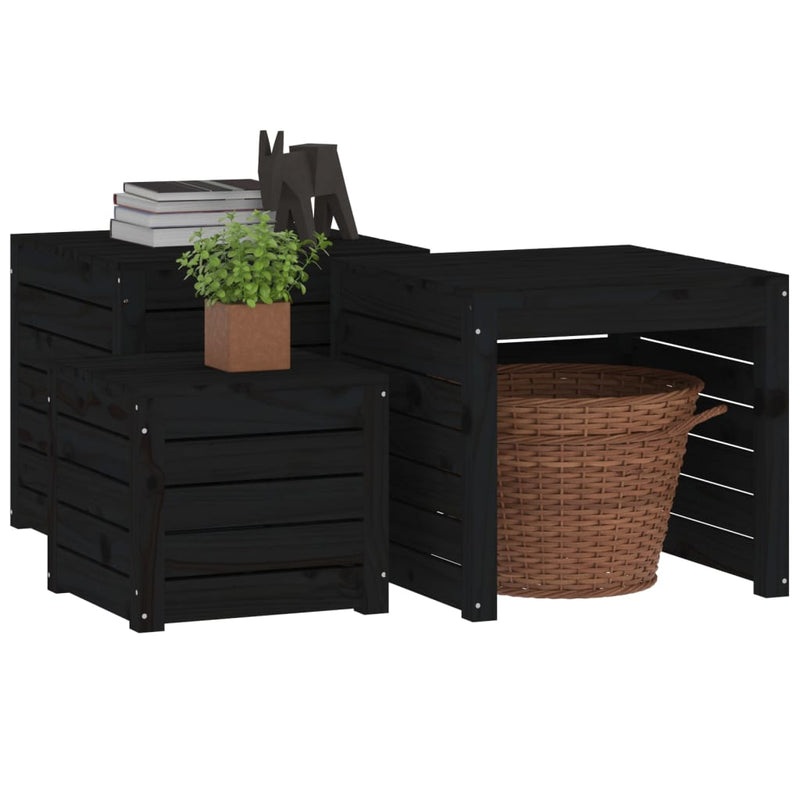 3 Piece Garden Box Set Black Solid Wood Pine