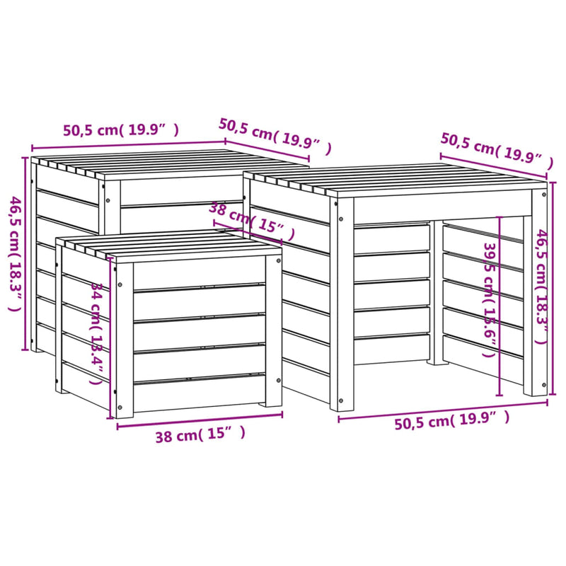 3 Piece Garden Box Set Black Solid Wood Pine