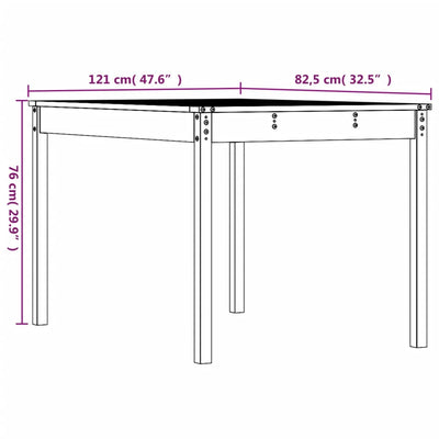 Garden Table White 121x82.5x76 cm Solid Wood Pine