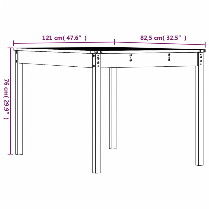 Garden Table White 121x82.5x76 cm Solid Wood Pine