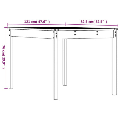 Garden Table Black 121x82.5x76 cm Solid Wood Pine