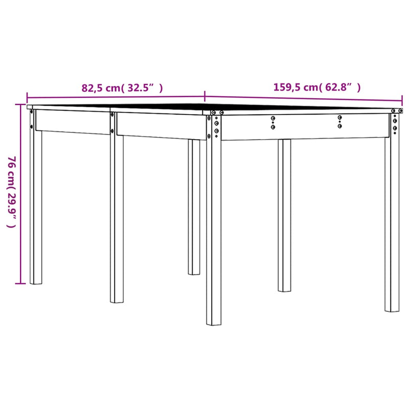 Garden Table 159.5x82.5x76 cm Solid Wood Pine