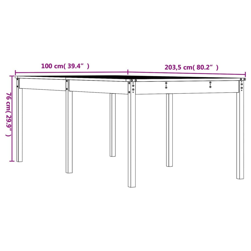 Garden Table Grey 203.5x100x76 cm Solid Wood Pine