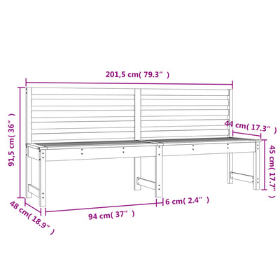 Garden Bench Black 201.5 cm Solid Wood Pine