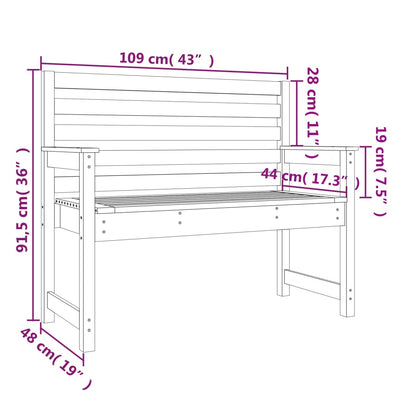 Garden Bench Black 109x48x91.5 cm Solid Wood Pine