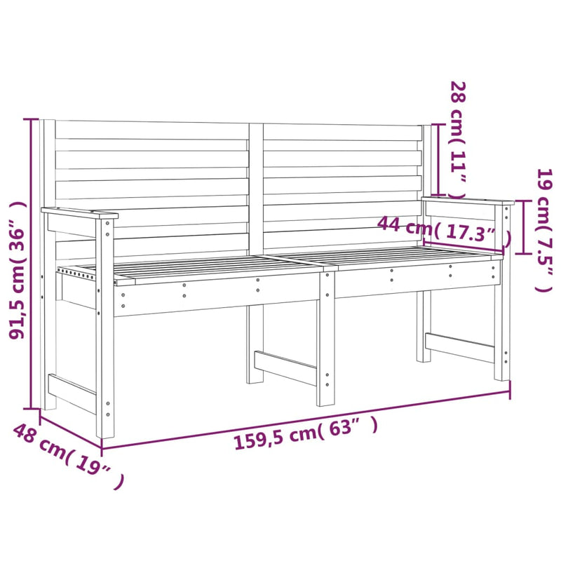 Garden Bench Grey 159.5x48x91.5 cm Solid Wood Pine