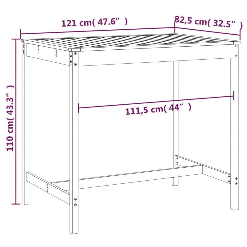 Garden Table Grey 121x82.5x110 cm Solid Wood Pine