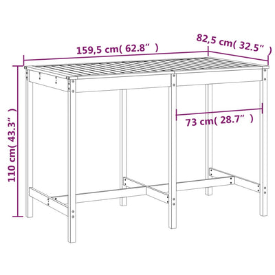 Garden Table 159.5x82.5x110 cm Solid Wood Pine