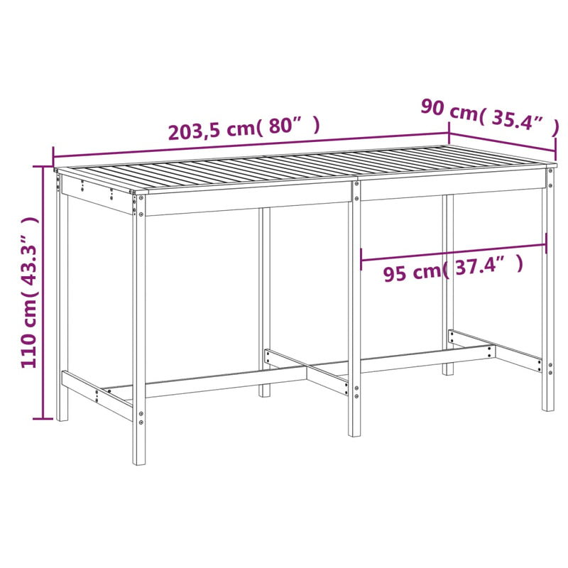 Garden Table White 203.5x90x110 cm Solid Wood Pine