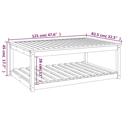 Garden Table Black 121x82.5x45 cm Solid Wood Pine